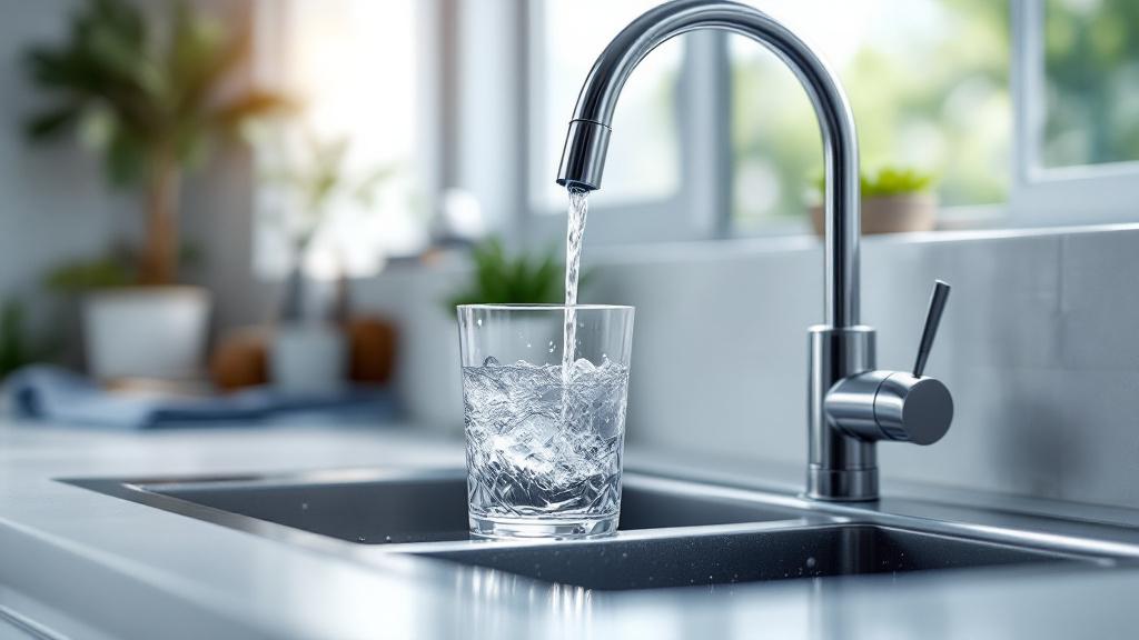 comment améliorer la qualité de l'eau — filtre sous évier installé avec eau claire au robinet