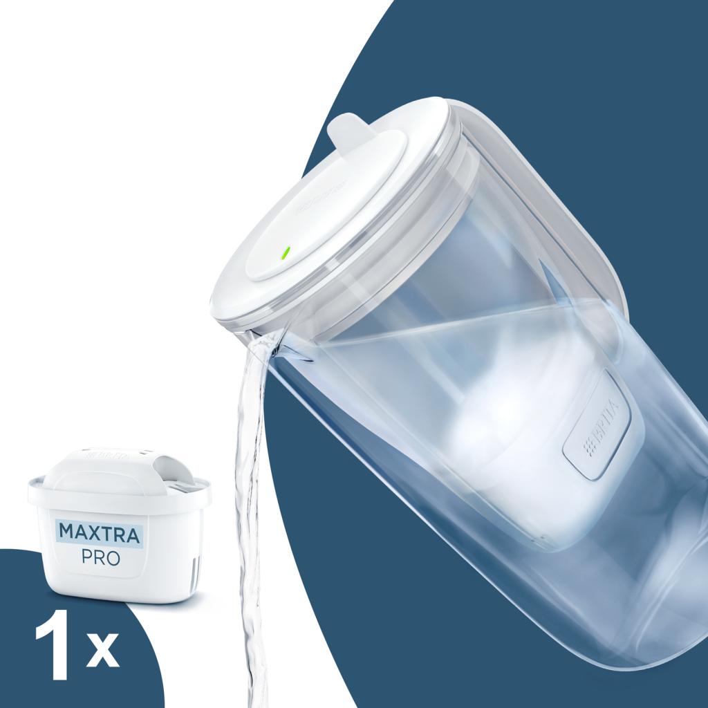 Brita Glass MAXTRA PRO carafe filtrante verre borosilicate fond blanc