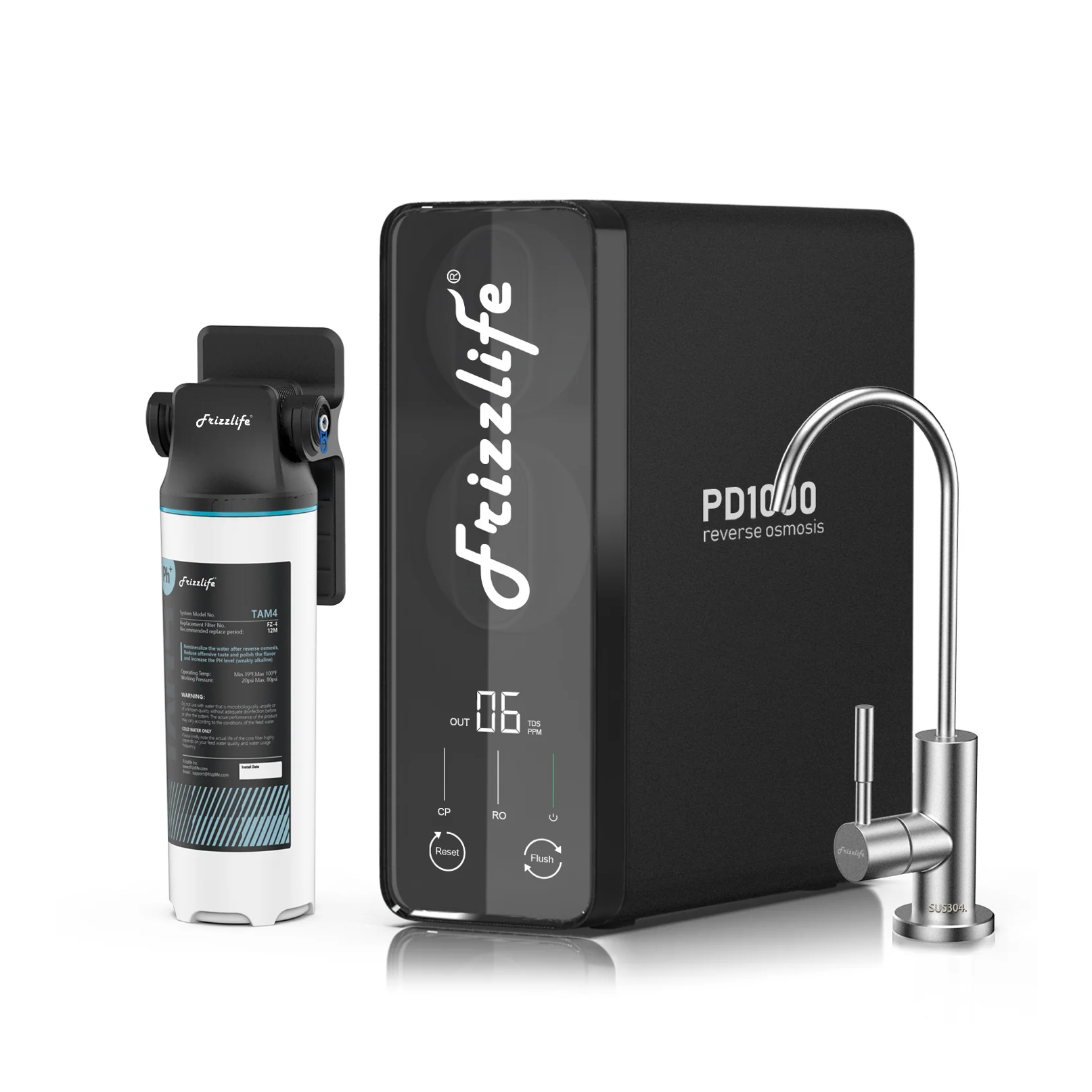 Frizzlife PD1000 osmoseur inverse sans réservoir 1000 GPD fond blanc