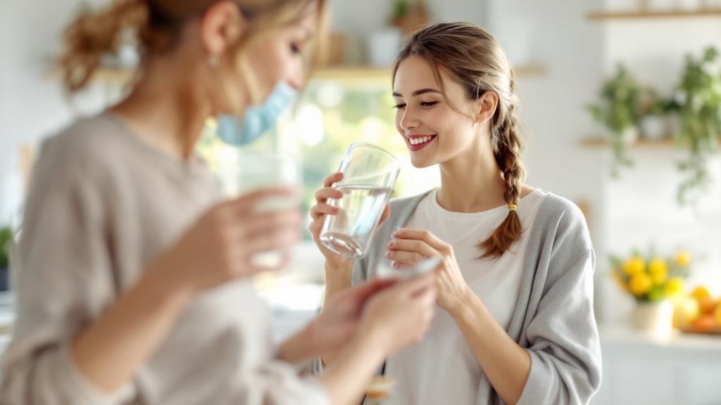Femme buvant un verre d'eau filtrée par le système LaVie OPROPRE dans une cuisine moderne